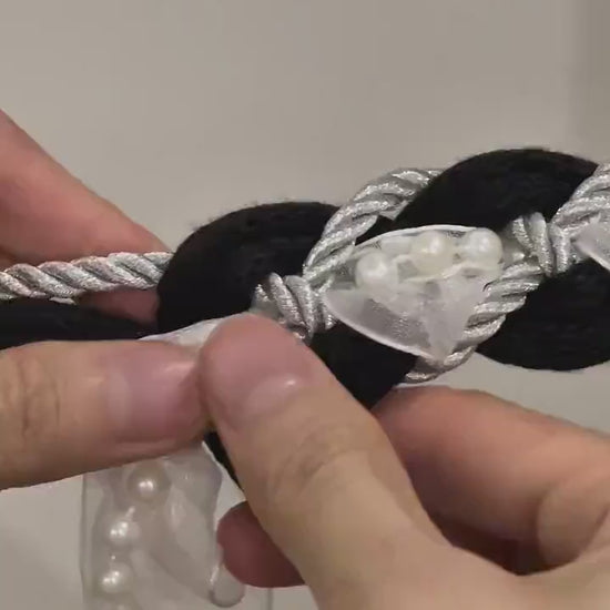 Custom braided Handfasting Cord: Black cord White Lace with Pearls Accents – Customizable Colors