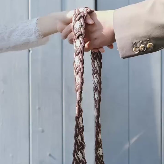 Custom Braided Handfasting Cord: Brown and Beige Rope with Vintage Lace Accents – Customizable Colors