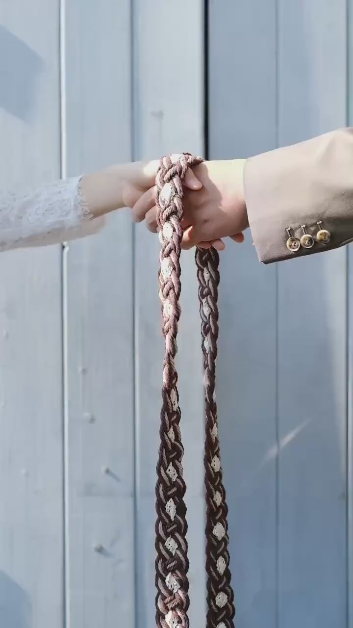 Custom Braided Handfasting Cord: Brown and Beige Rope with Vintage Lace Accents – Customizable Colors