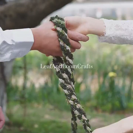 Custom braided Handfasting Cord: Wool Yarn with White Lace and Vine – Customizable Colors