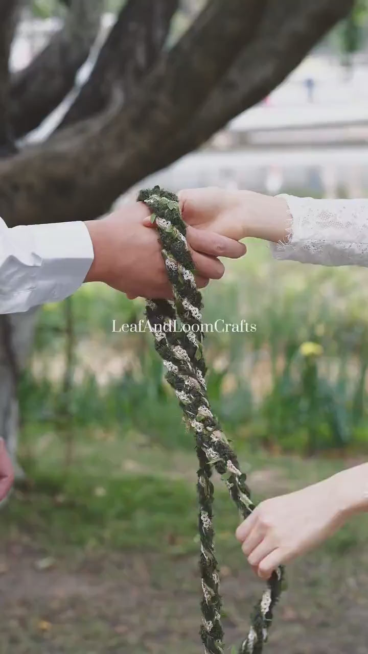 Custom braided Handfasting Cord: Wool Yarn with White Lace and Vine – Customizable Colors