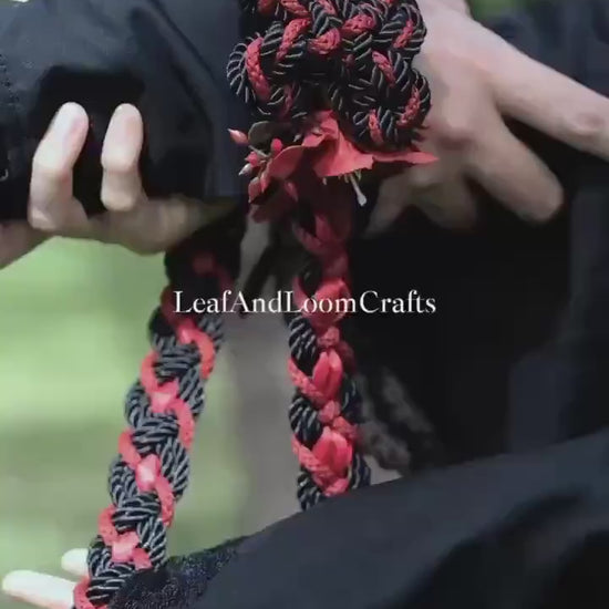 Custom braided Handfasting Cord, Black & Red with Lily, Celtic Love Knot – Customizable Colors