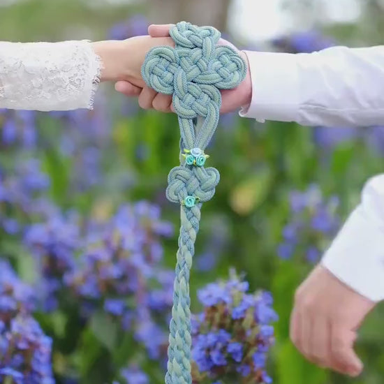 Custom Handfasting Cord: Mint & Sky Blue Square Knot, Petal Celtic Spring Wedding Cord