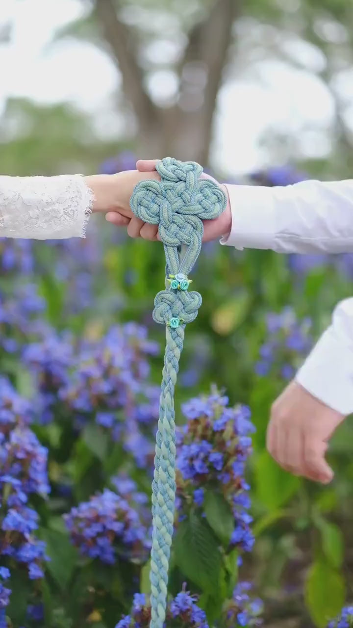 Custom Handfasting Cord: Mint & Sky Blue Square Knot, Petal Celtic Spring Wedding Cord