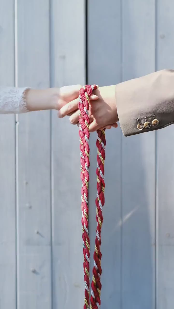 Pre-made Hand braided Handfasting Cord: Red and Gold Ceremony Ribbon