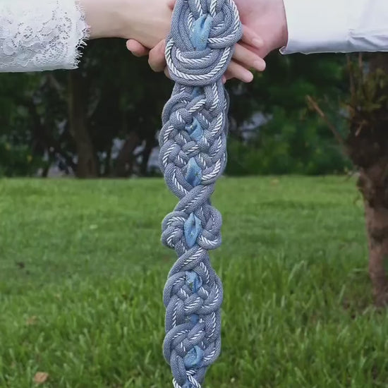 Custom Braided Handfasting Cord: Denim Star Ribbon, Silver & Misty Blue– Customizable Colors