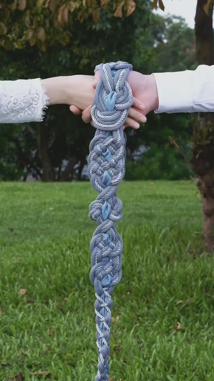 Custom Braided Handfasting Cord: Denim Star Ribbon, Silver & Misty Blue– Customizable Colors