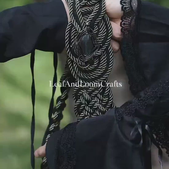 Custom braided Handfasting Cord, Black & Deep Green with Crystal Celtic Love Knot – Customizable Colors