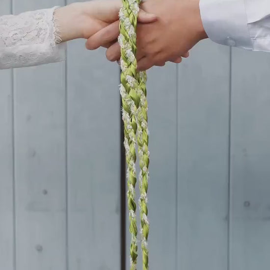 Custom braided Handfasting Cord: Light Green Satin & Gold Textured Yarn – Customizable Colors