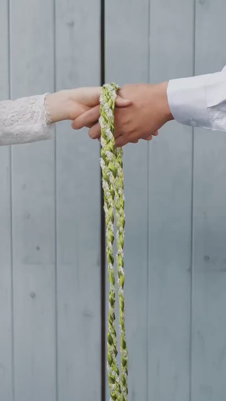 Custom braided Handfasting Cord: Light Green Satin & Gold Textured Yarn – Customizable Colors