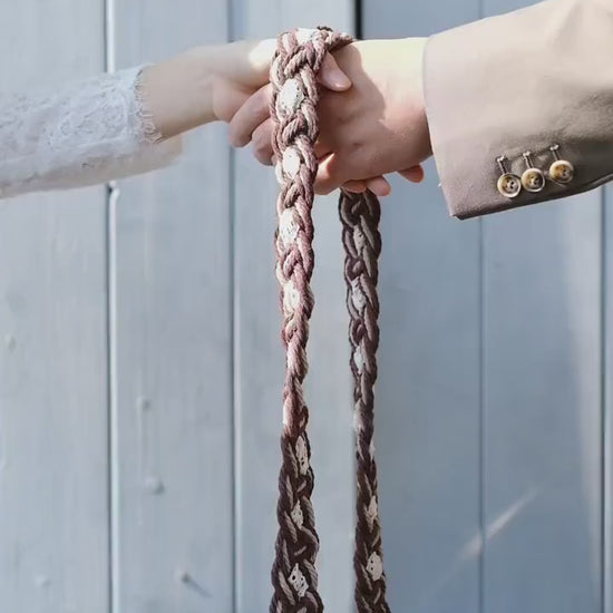 Pre-made Handmade Handfasting Cord: Brown & Beige Braided Rope with Vintage Lace