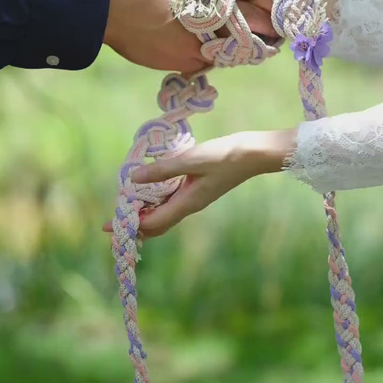 Custom Braided Dainty Handfasting Cord: Blush & Lavender Celtic Nine Knot – Customizable Colors