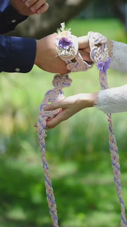Custom Braided Dainty Handfasting Cord: Blush & Lavender Celtic Nine Knot – Customizable Colors
