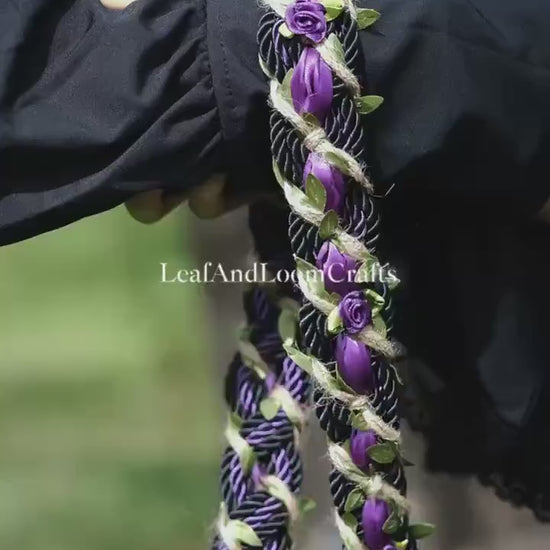 Custom braided Handfasting Cord, Deep Purple & Black with Vine Strand Ceremony Cord - Customizable Colors