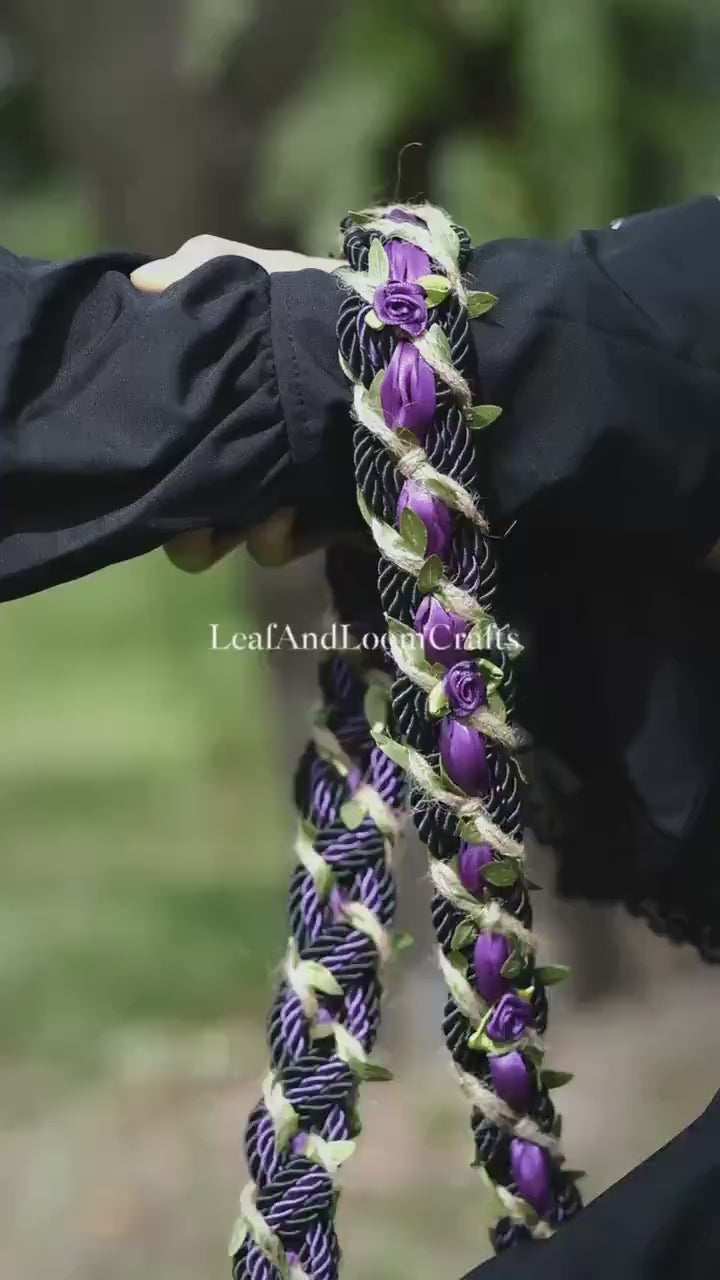 Custom braided Handfasting Cord, Deep Purple & Black with Vine Strand Ceremony Cord - Customizable Colors