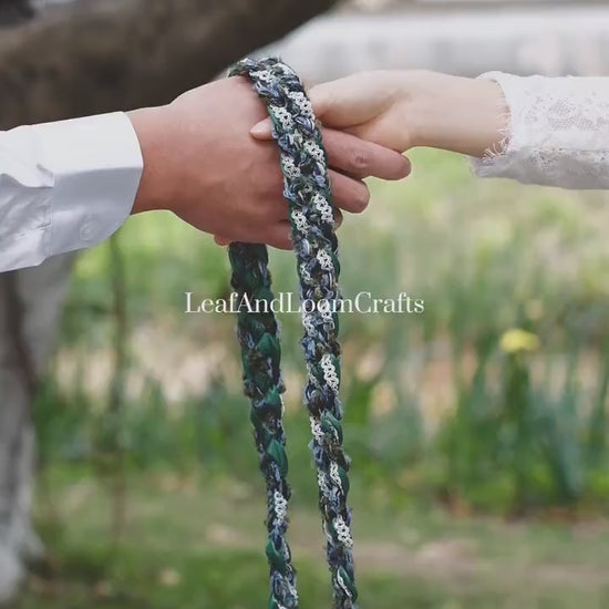 Custom braided Handfasting Cord: Wool Yarn with White Lace and Satin Ribbon – Customizable Colors