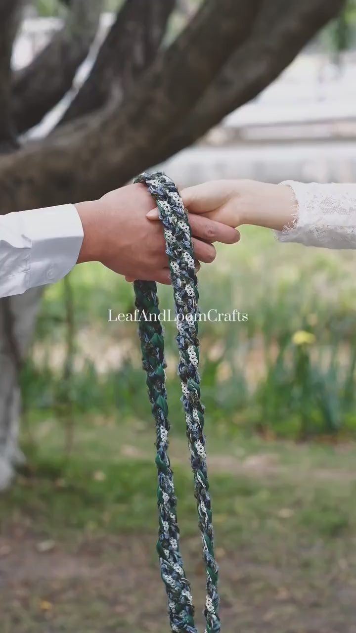 Custom braided Handfasting Cord: Wool Yarn with White Lace and Satin Ribbon – Customizable Colors