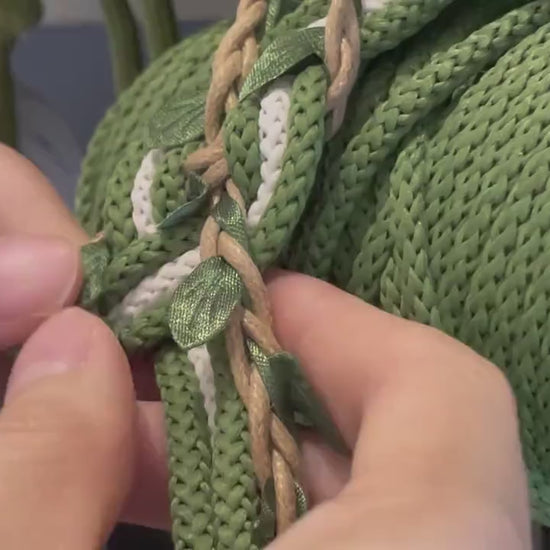 Custom Braided Handfasting Cord: Sage Green & Off White with Grass Vine – Customizable Colors
