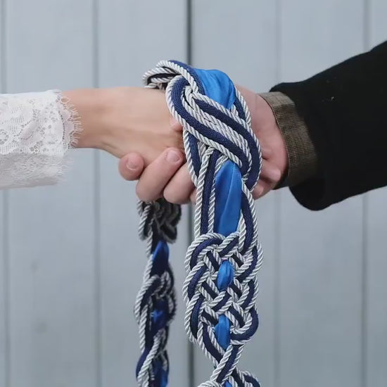 Custom braided Handfasting Cord: Royal Blue & Silver Unity Ribbon with Nine Knots – Customizable Colors