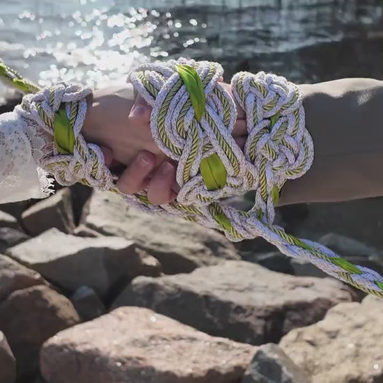 Custom braided Handfasting Cord: Sunlit Meadow with Satin Ribbon, Celtic Nine Knots – Customizable Colors