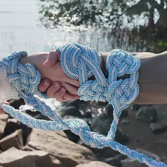 Custom braided Handfasting Cord: Silver & Light Blue with Celtic Nine Knots – Customizable Colors