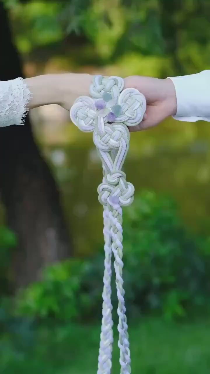 Custom Braided Handfasting Cord: Lavender, Sage Green & Gemstones