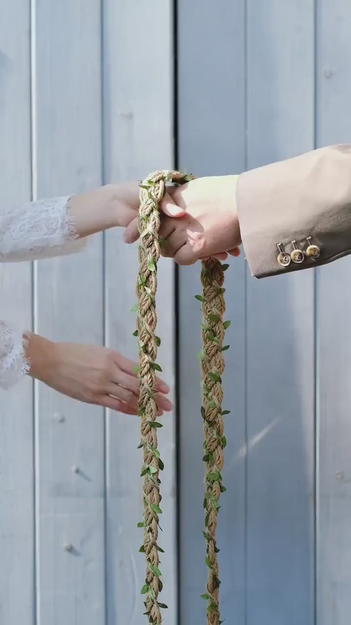 Custom braided Handfasting Cord: Woodland Hemp Natural Jute and Green Vine – Customizable Colors