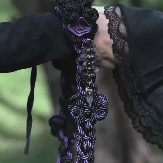 Custom Braided Handfasting Cord, Black & Purple Roses, Celtic Knot, customizable colors