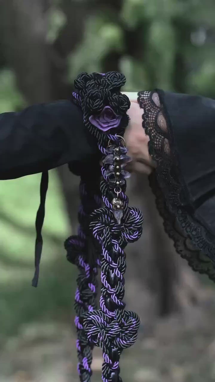 Custom Braided Handfasting Cord, Black & Purple Roses, Celtic Knot, customizable colors