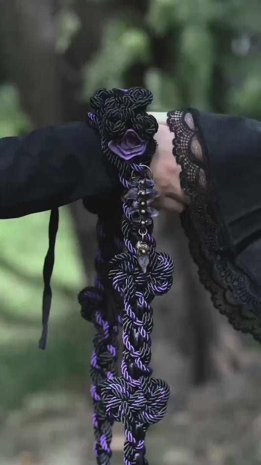 Custom Braided Handfasting Cord, Black & Purple Roses, Celtic Knot, customizable colors