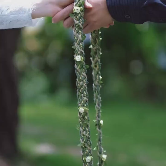 Custom Handbraided Handfasting Cord, Sage Green and Gold Accents, Celtic Knot – Customizable Colors