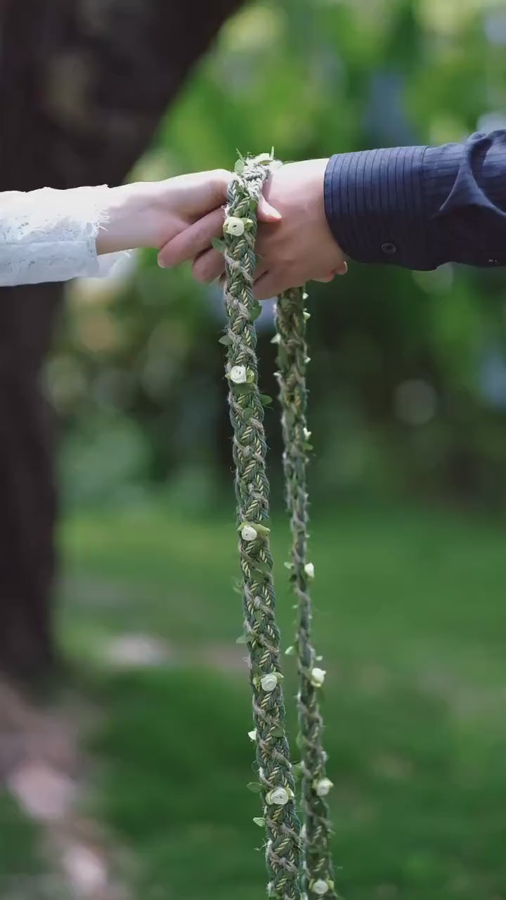 Custom Handbraided Handfasting Cord, Sage Green and Gold Accents, Celtic Knot – Customizable Colors