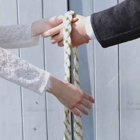 Custom Braided Handfasting Cord for Wedding, Moonlight Ivory and Gold Accents, Elegant Ceremony Cord