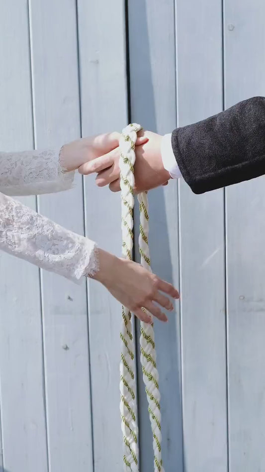 Custom Braided Handfasting Cord for Wedding, Moonlight Ivory and Gold Accents, Elegant Ceremony Cord