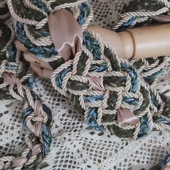 Custom braided Handfasting Cord: Green Blue Yarn & Light Gold Rope – Customizable Colors
