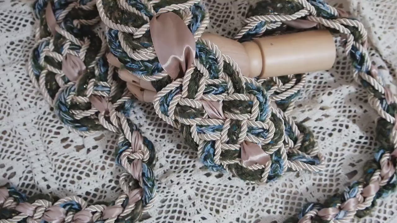 Custom braided Handfasting Cord: Green Blue Yarn & Light Gold Rope – Customizable Colors