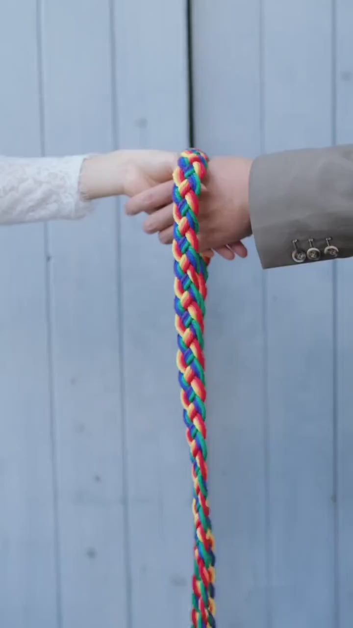 Custom Braided Handfasting Cord: Braided Rainbow Wedding Ceremony Rope – Customizable Colors