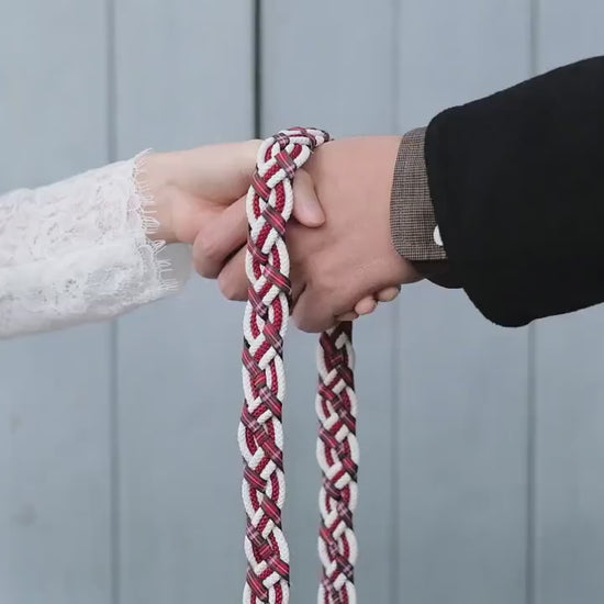 Custom braided Handfasting Cord: Scottish Tartan Plaid in Crimson Red and Ivory  – Customizable Colors