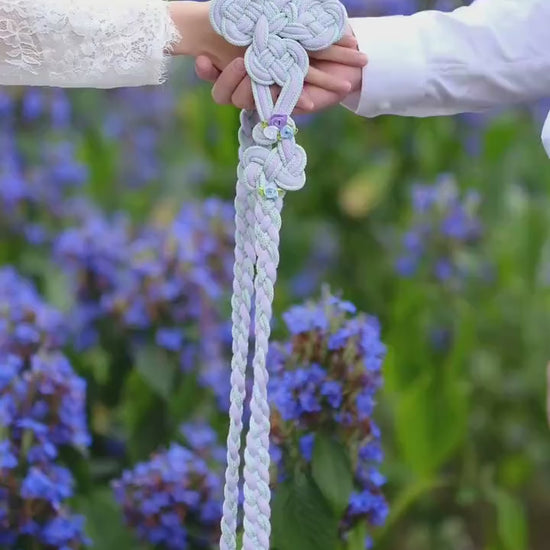 Customizable Petal Knot Handfasting Cord,  Lavender & Satin Floral Accents, Celtic Wedding Ceremony Unity Tie