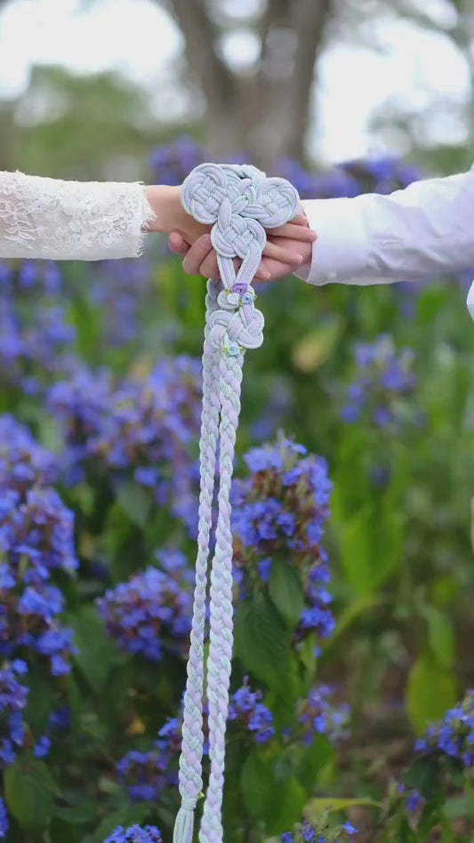 Customizable Petal Knot Handfasting Cord,  Lavender & Satin Floral Accents, Celtic Wedding Ceremony Unity Tie