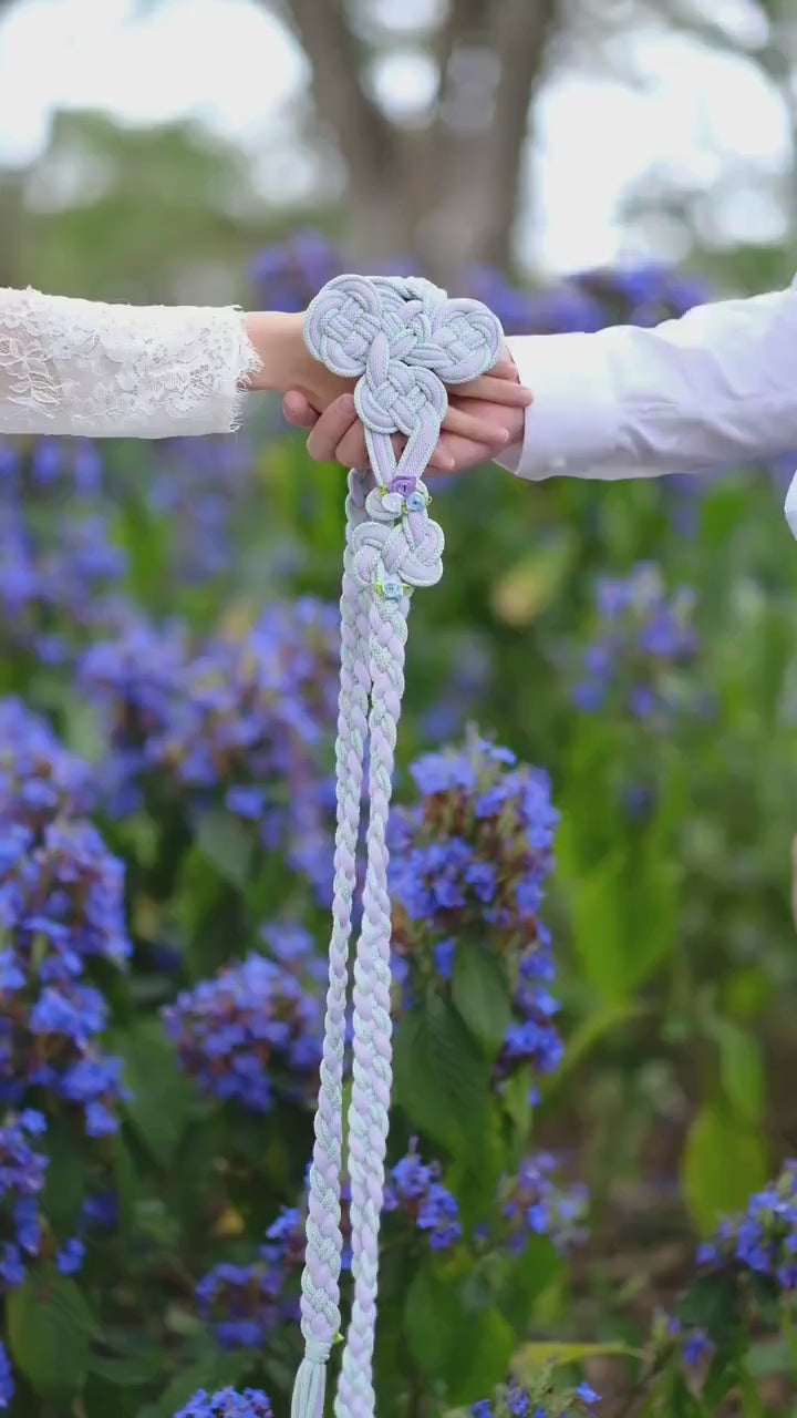 Customizable Petal Knot Handfasting Cord,  Lavender & Satin Floral Accents, Celtic Wedding Ceremony Unity Tie