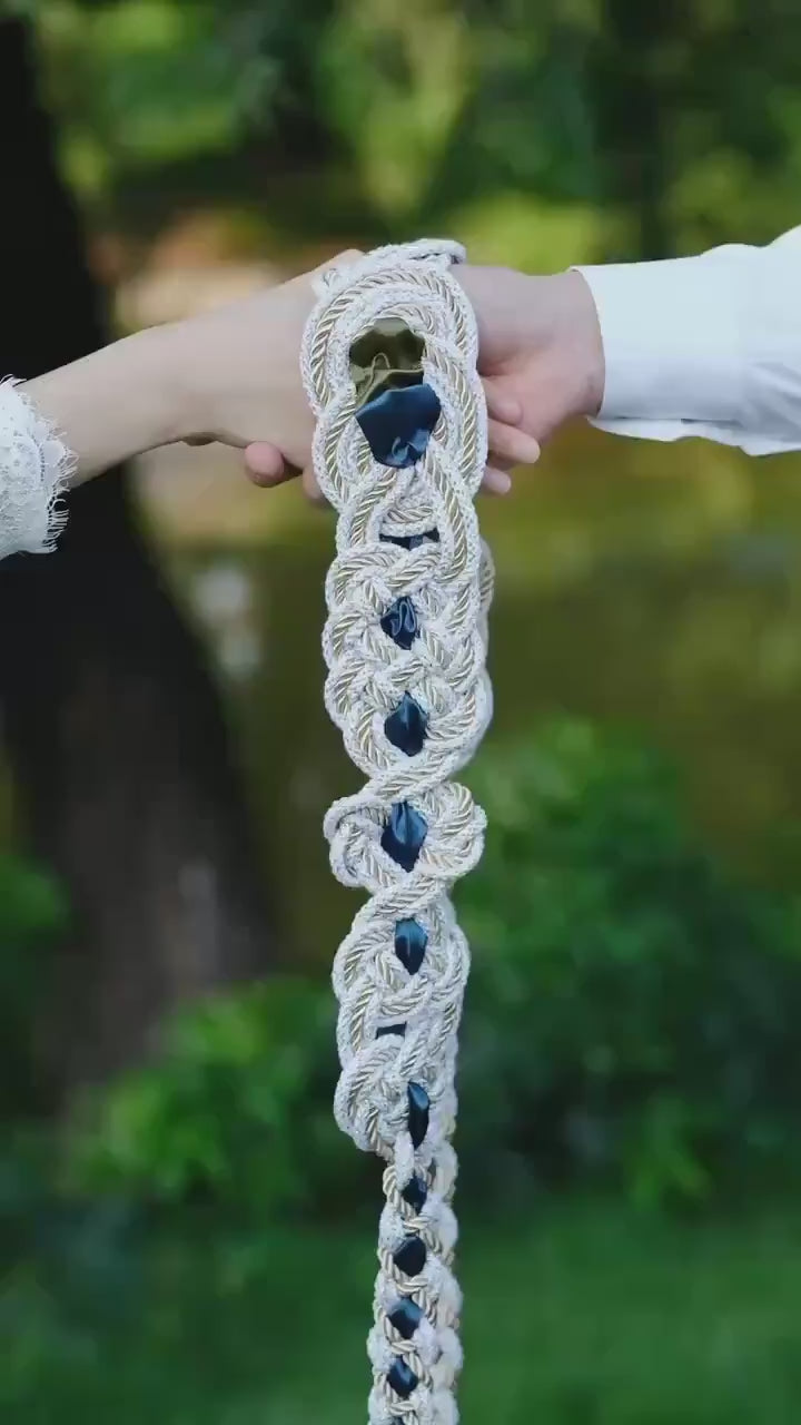 Custom Handfasting Cord, Celtic Nine Knots, Pagan Wedding Unity Ceremony, Satin Ribbons