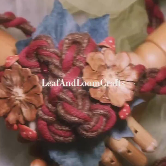 Pre-made Handmade Wedding Handfasting Cord: Red & Brown Braid with wood floral
